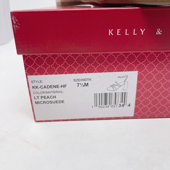 New Kelly & Katie 7.5 Light Peach Microsuede Cadene Sandal Heel Rhinestone Block - Picture 2 of 13